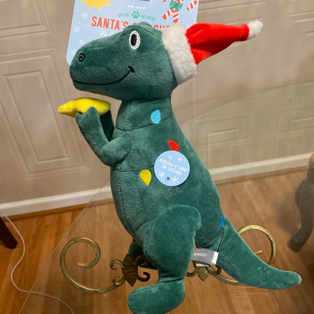 - Fringe Dog Toy Dinosaur  Rex Santa’s Pet Sho 15” With Squeaker